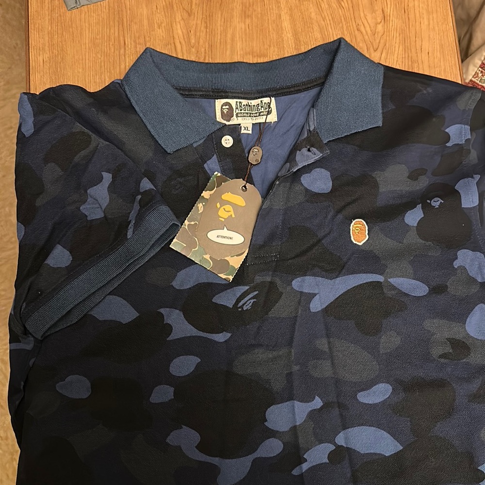 BAPE blue camo polo